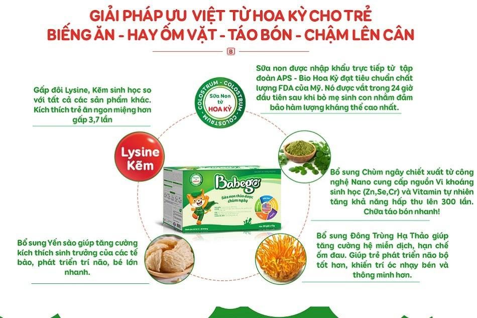 Thành phần trong sữa non thảo dược Babego